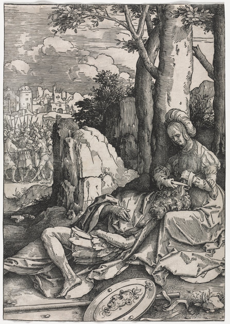 Síla žen: Samson a Dalila, kolem roku 1512 (dřevořez) od Lucas van Leyden
