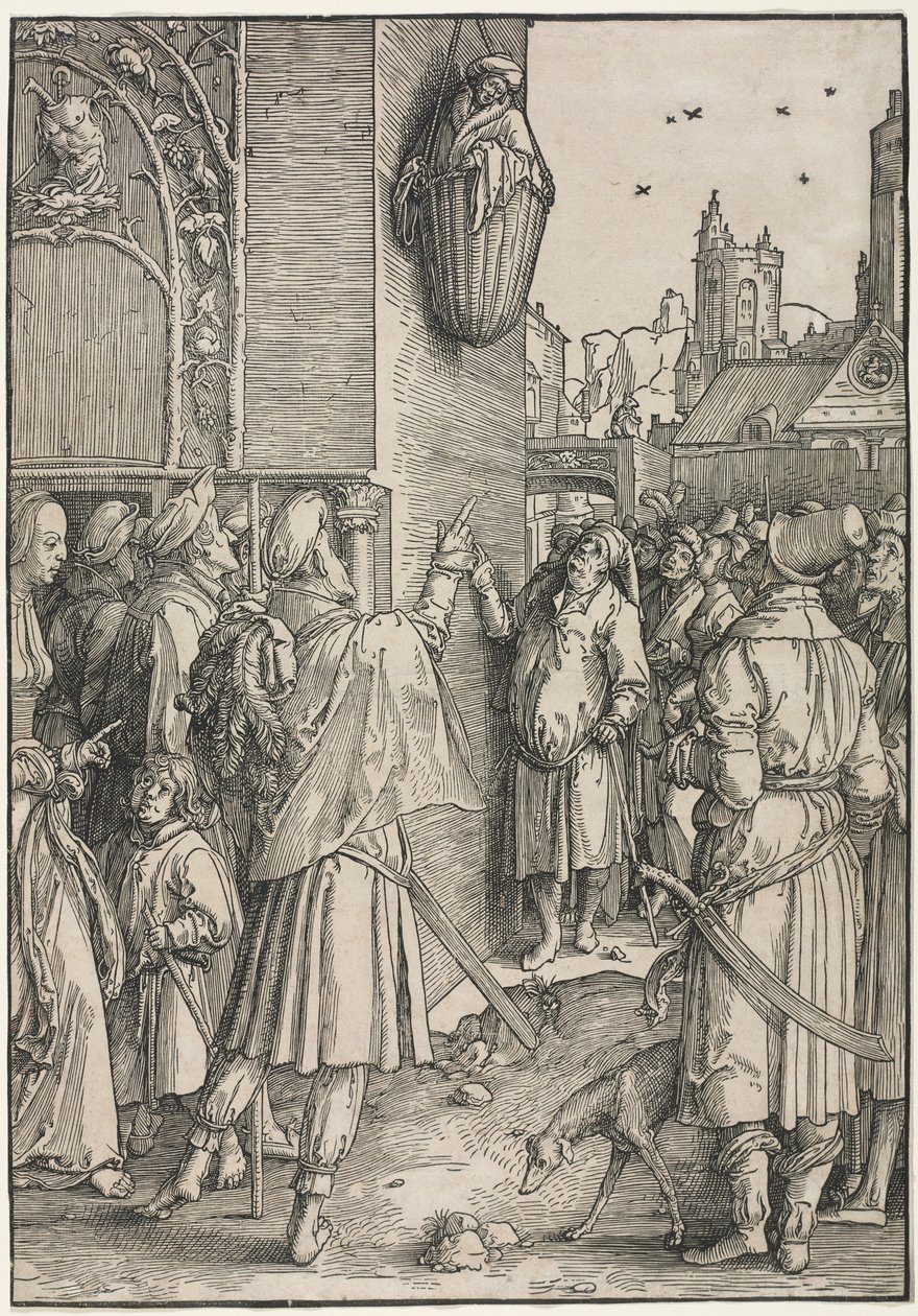 Síla žen: Básník Virgil zavěšený v koši, c. 1512. od Lucas van Leyden