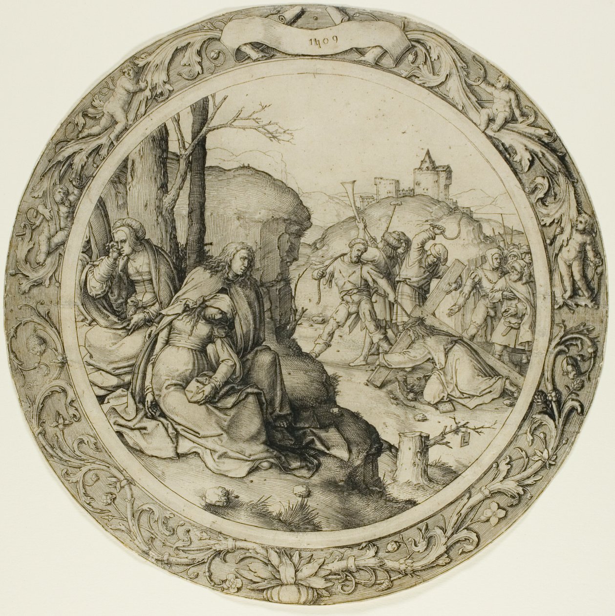 Kulaté utrpení: Kristus nesoucí kříž od Lucas van Leyden