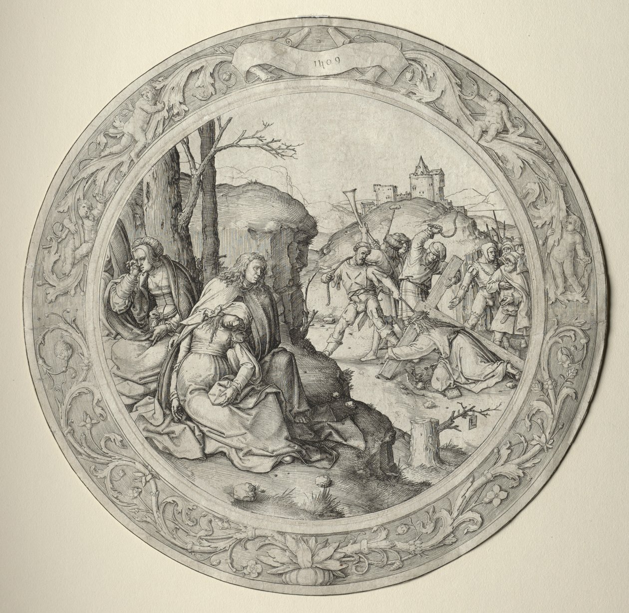 Kulaté utrpení: Kristus nesoucí kříž od Lucas van Leyden