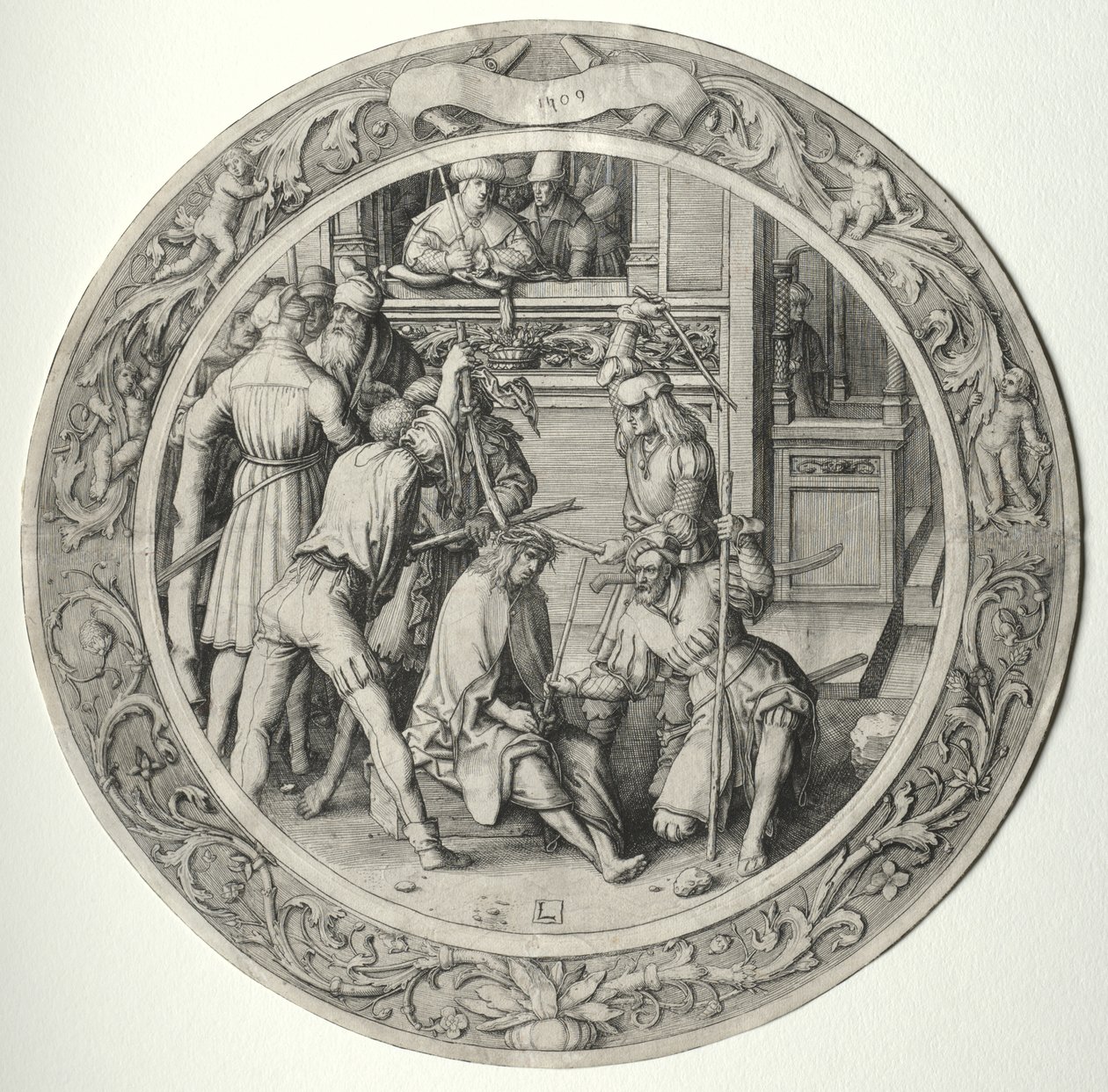Kulaté umučení: Kristus korunovaný trním od Lucas van Leyden