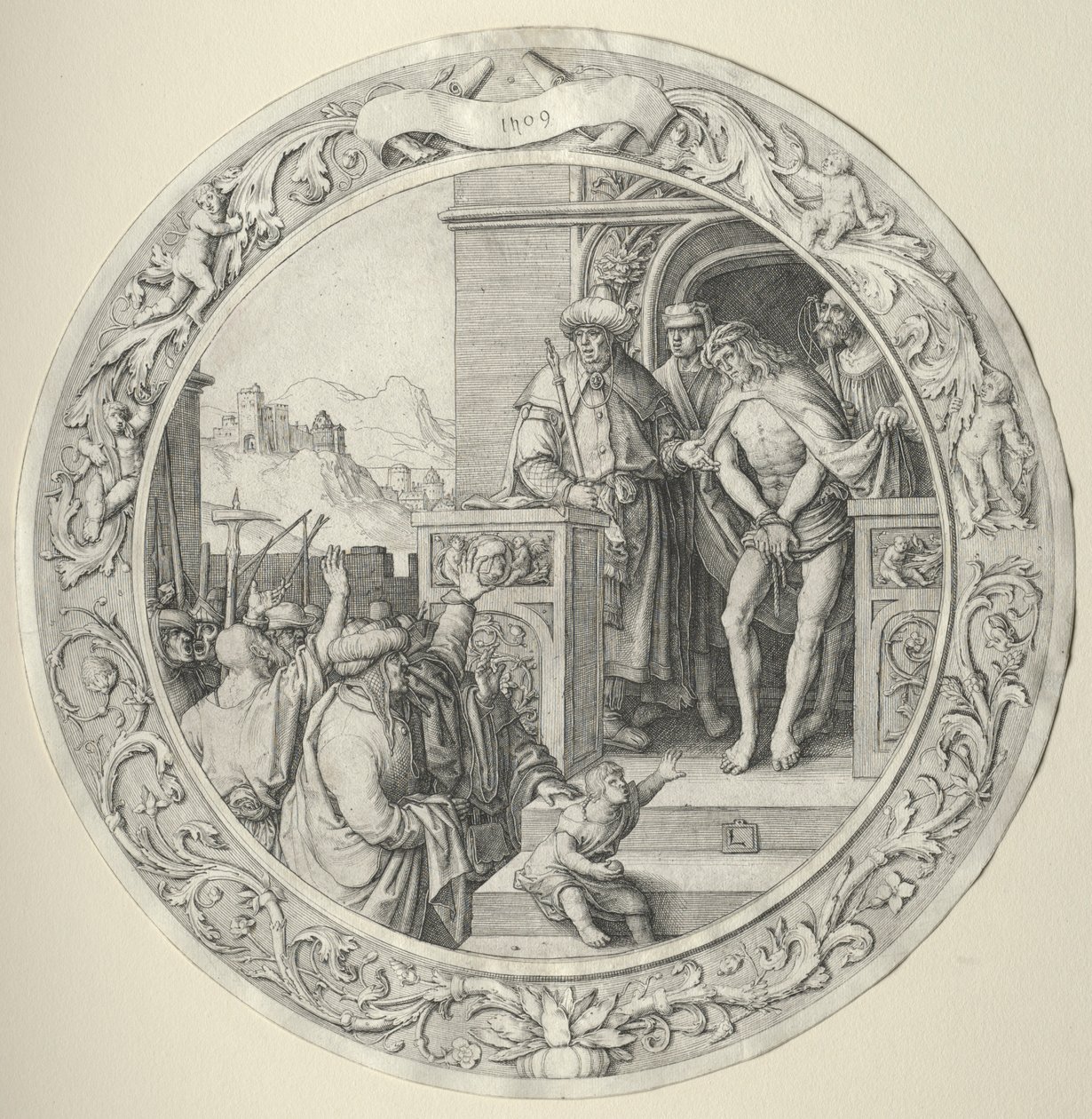 Kulaté utrpení: Kristus představený lidu, 1509. od Lucas van Leyden