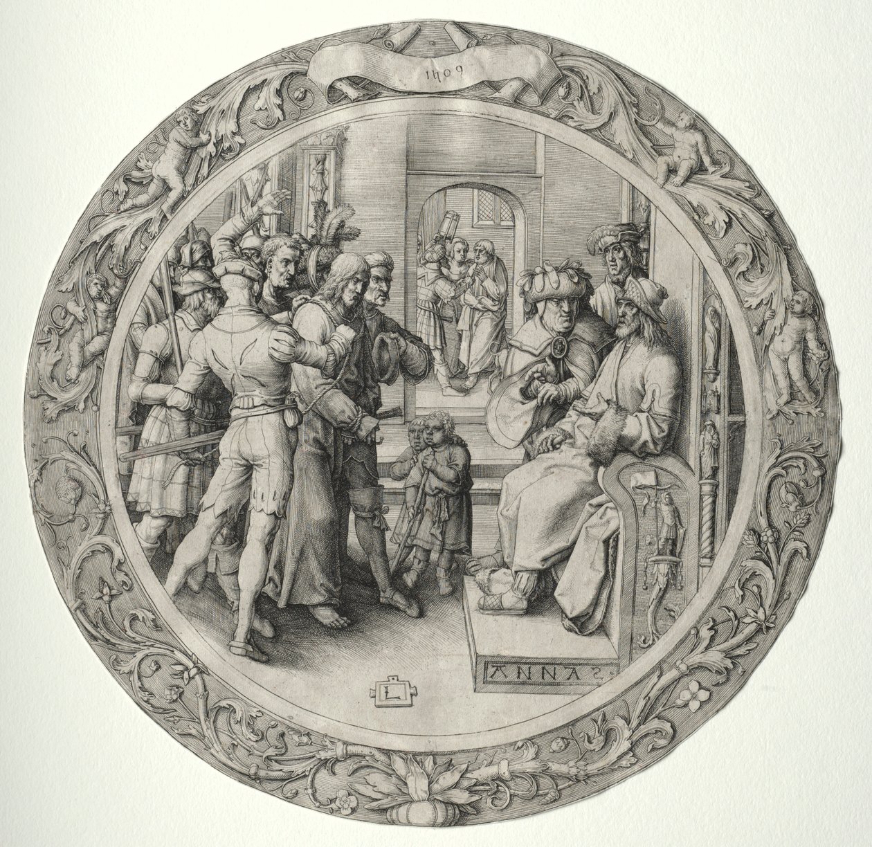 Kulaté pašije: Kristus před veleknězem, 1509. od Lucas van Leyden