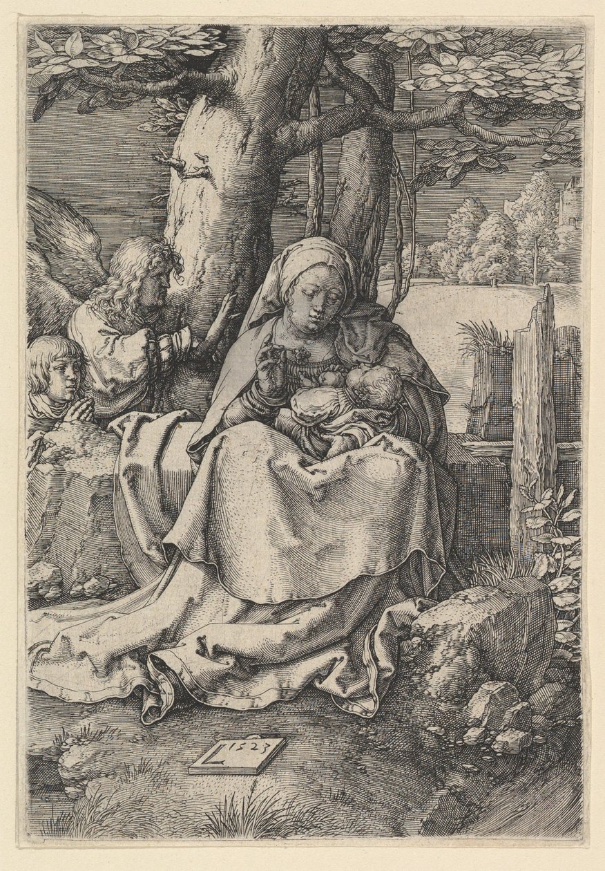 Panna a dítě se dvěma anděly, 1523. od Lucas van Leyden