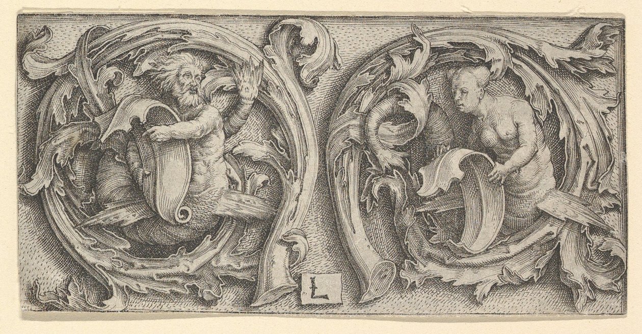 Triton a Siren v Tendrils, ca. 1510. od Lucas van Leyden