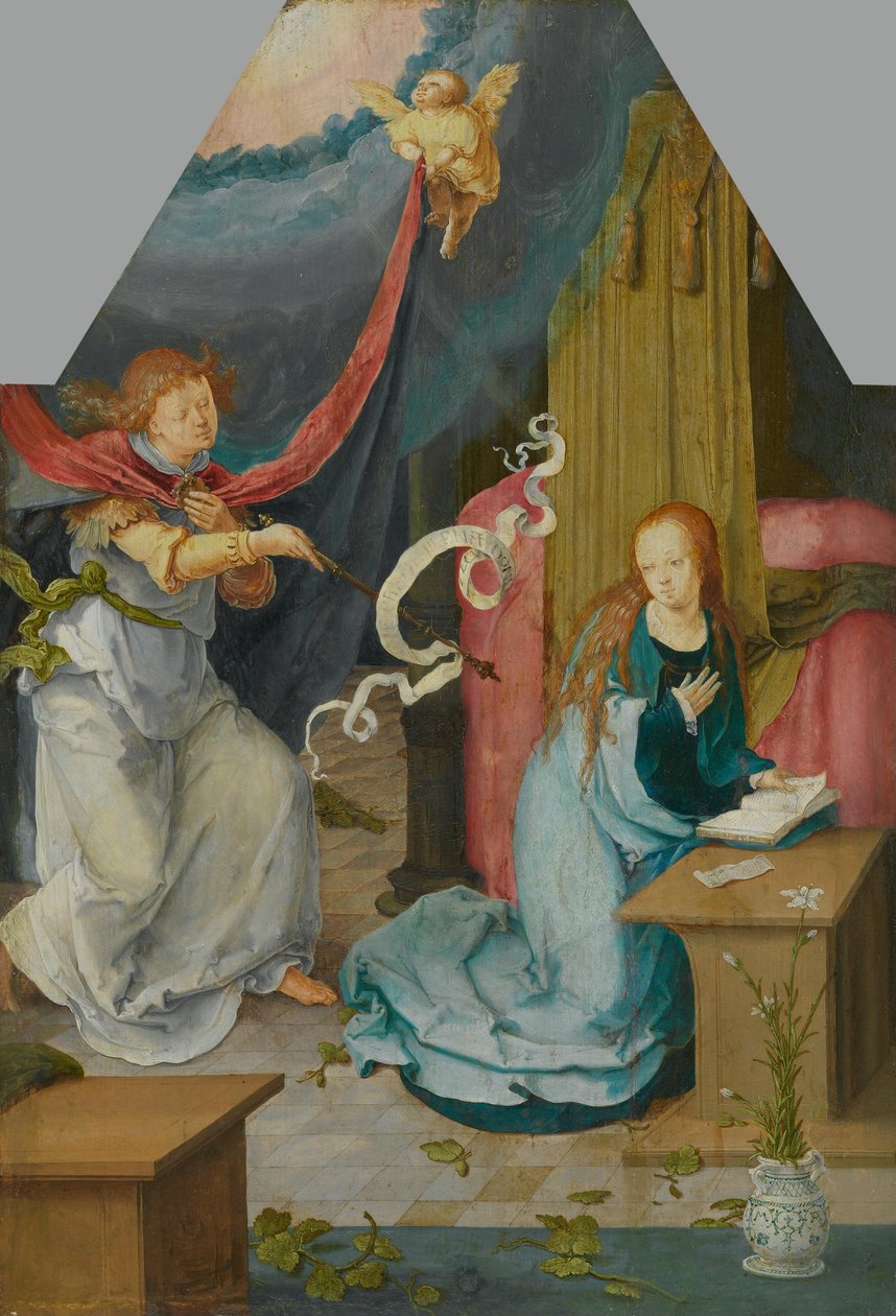 Zvěstování Marii (oddělená vnější strana inv. č. 742) od Lucas van Leyden