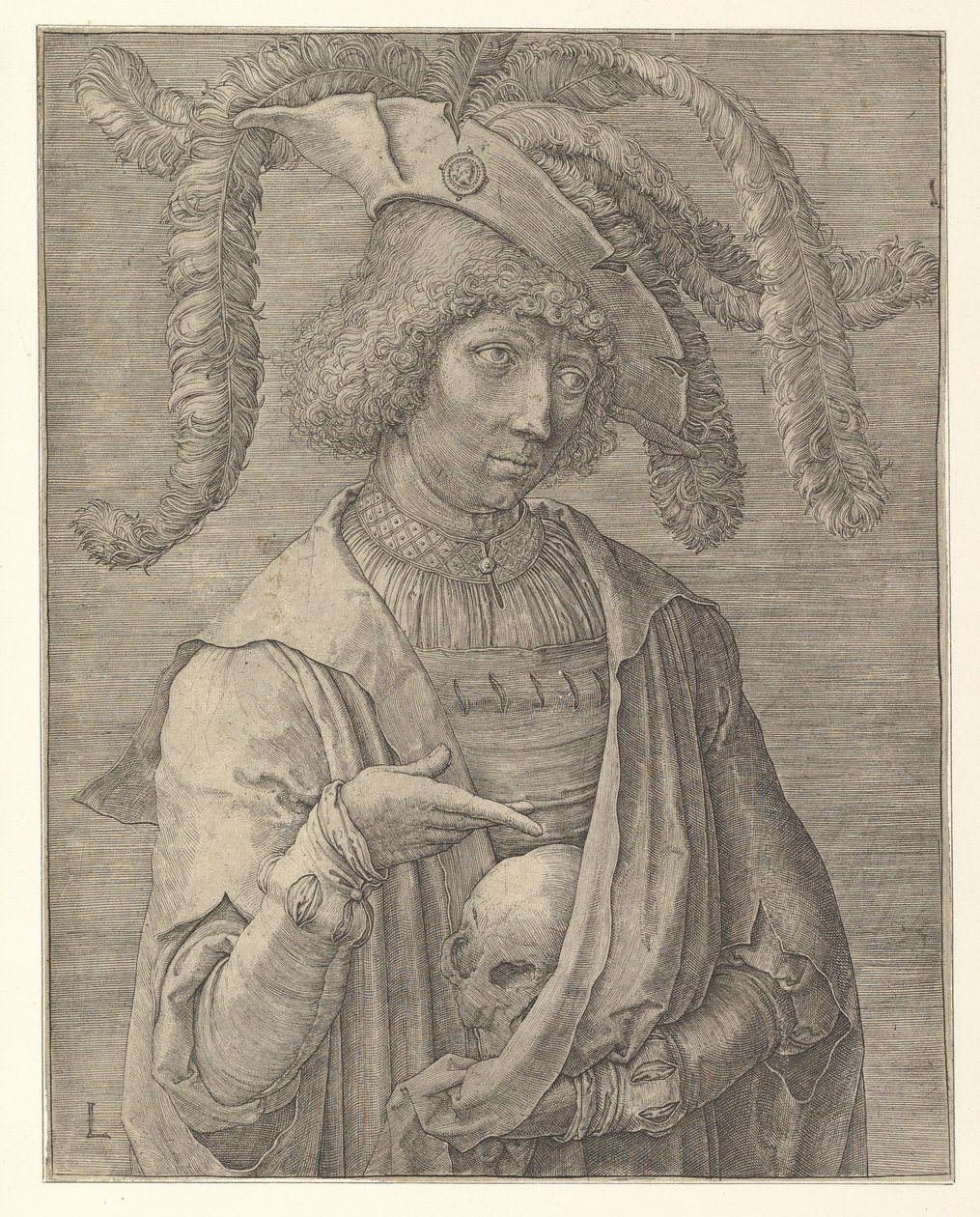 Mladý muž s lebkou od Lucas van Leyden