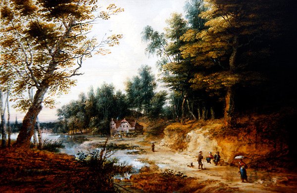 Zalesněná krajina (olej na mědi) od Lucas van Uden