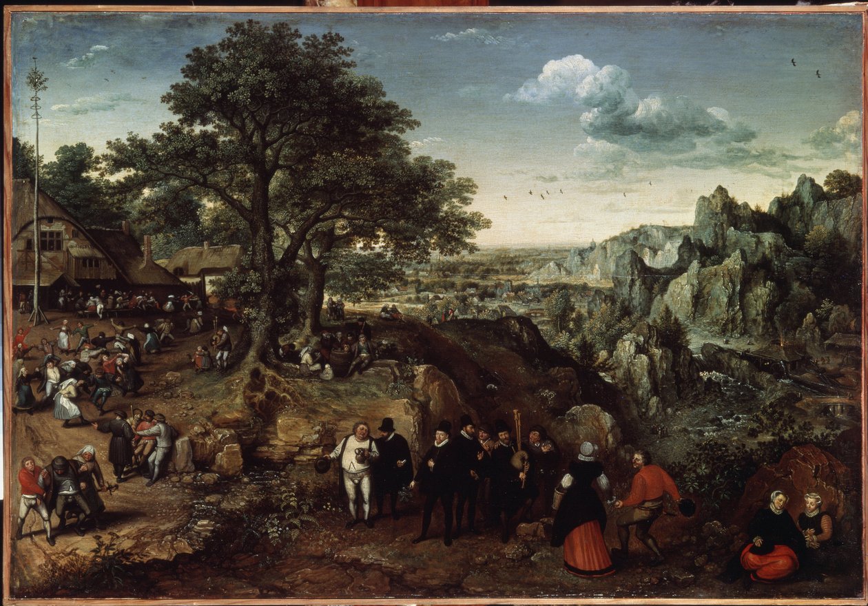 Krajina s venkovskou oslavou (Krajina s venkovskou oslavou). Obraz Lucase van Valckenborcha (1530-1597). Olej na plátně, 48,5 x 73,4 cm, konec 1580 začátek 1590. Nizozemské umění, barokní umění. Muzeum Ermitáž, Petrohrad. od Lucas van Valckenborch