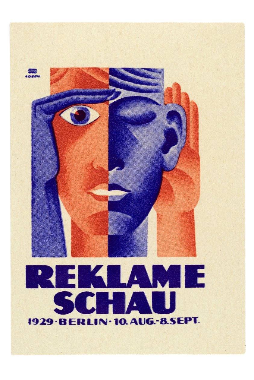 Reklameschau: Plakát k reklamní výstavě, která se konala v Berlíně mezi 10. srpnem a 8. zářím od Lucian and Rosen F. Bernhard