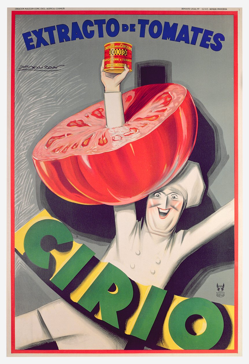 Reklamní plakát „Cirio“ konzervovaná rajčata (barva litho) od Luciano Achille Mauzan
