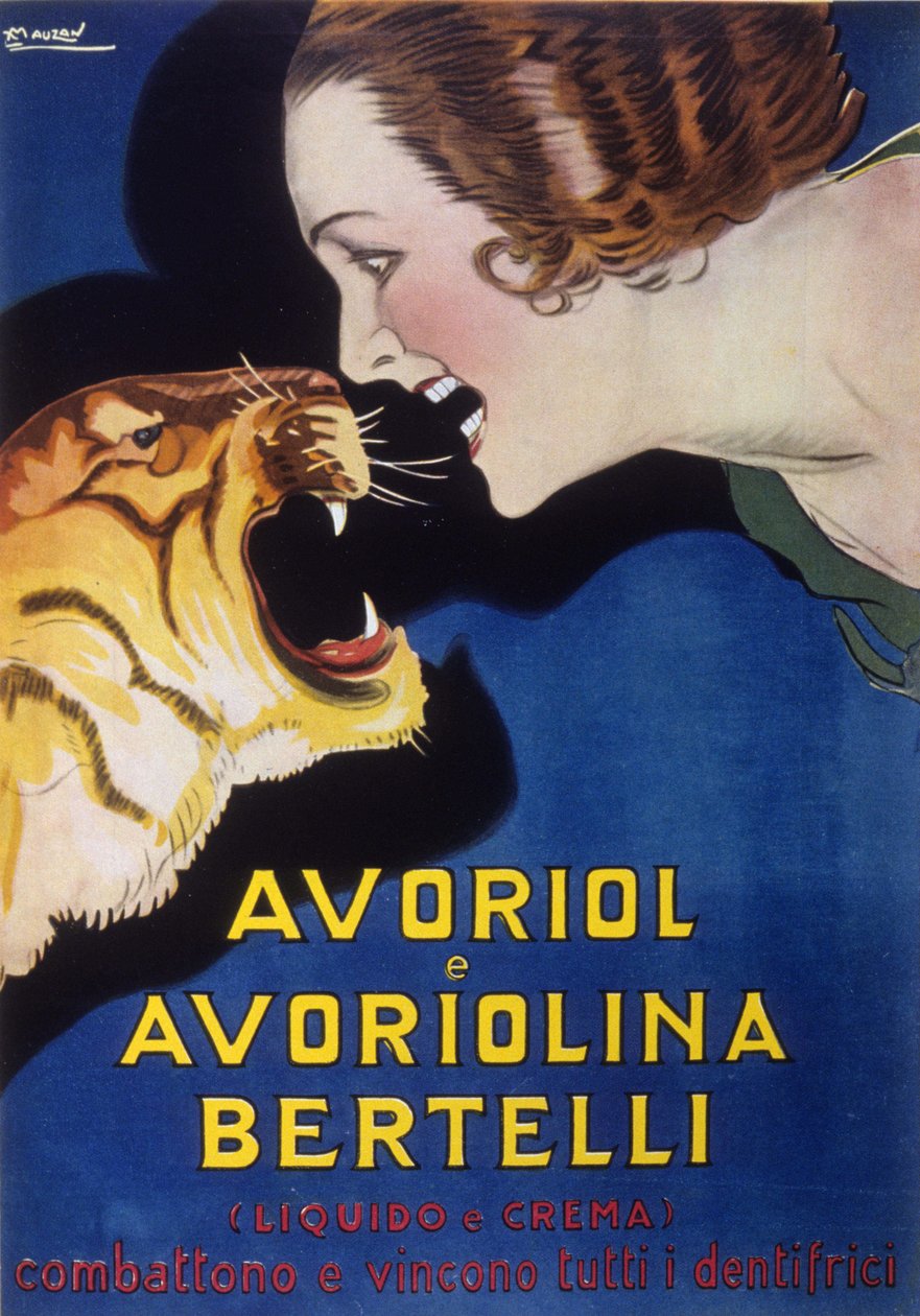 Zubní pasta Avoriol a Avoriolina Bertelli (reklama 20. - 30. léta 20. století). Ilustrace Lucien Achille Mauzan (1883-1952). od Luciano Achille Mauzan