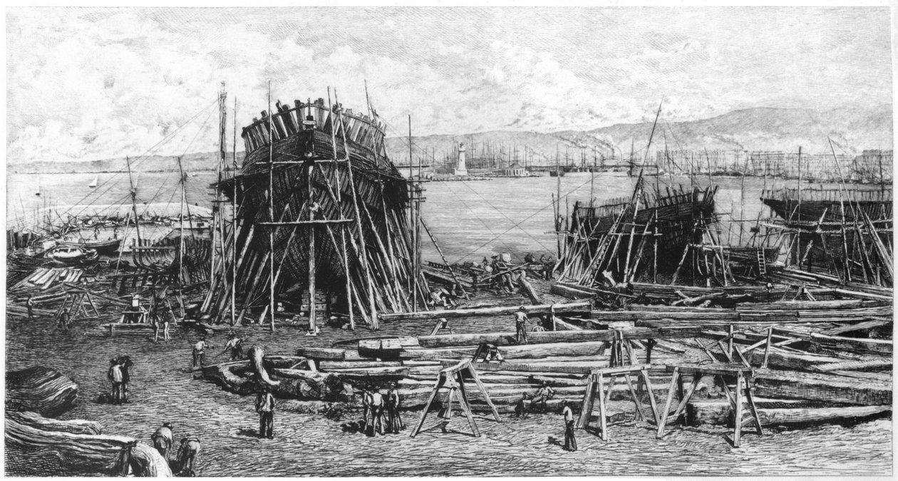Faraonovy loděnice v Marseille, 1834 (černobílá fotografie) od Lucien Marcelin Gautier