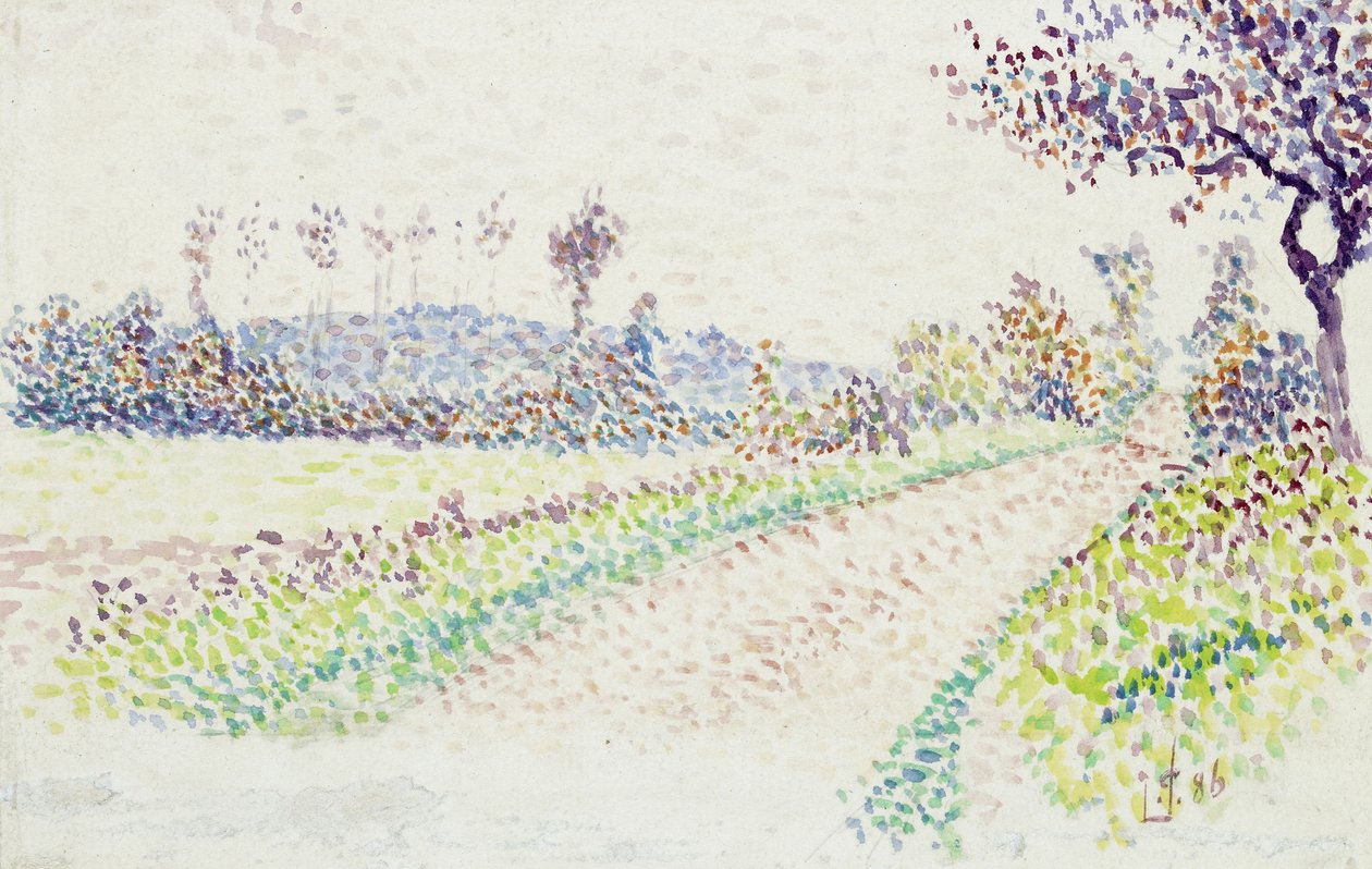Road near Eragny, 1886 (akvarel přes grafit na bílém papíře) od Lucien Pissarro
