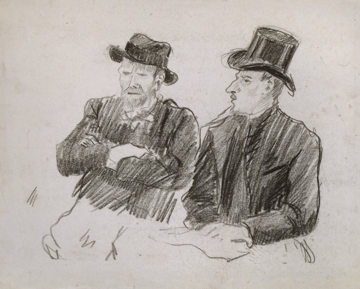Van Gogh v rozhovoru, 1890 (černá křída na papíře) od Lucien Pissarro