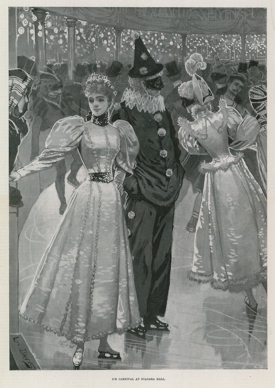 Ledový karneval v Niagara Hall, Westminster Londýn (litografie) od Lucien Davis