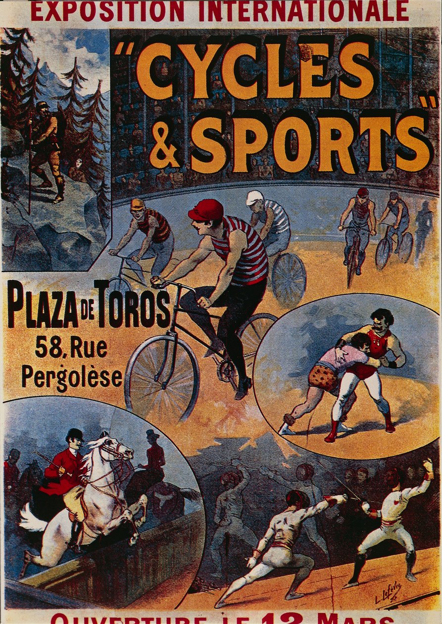 Expozice Internationale Cycles et Sports, reklama na mezinárodní výstavu věnovanou sportu, ilustrace Lucien Lefevre, plakát od Lucien Lefevre