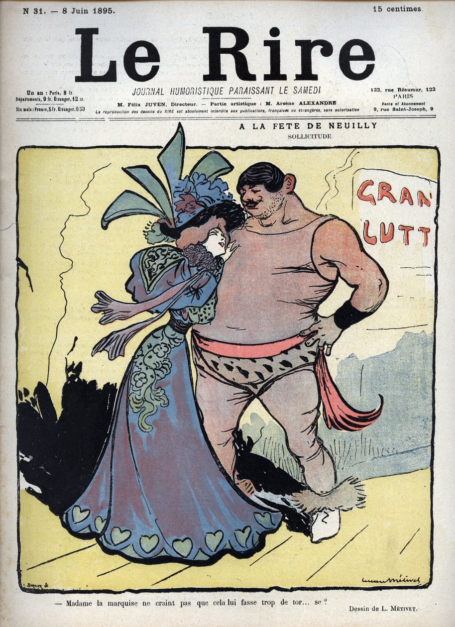 Na svátku Neuilly: péče - elegantně oblečená žena mluví s kreslířským zápasníkem Luciena Marie Francois Metivet (1863-1930) - smích 8. června od Lucien Metivet