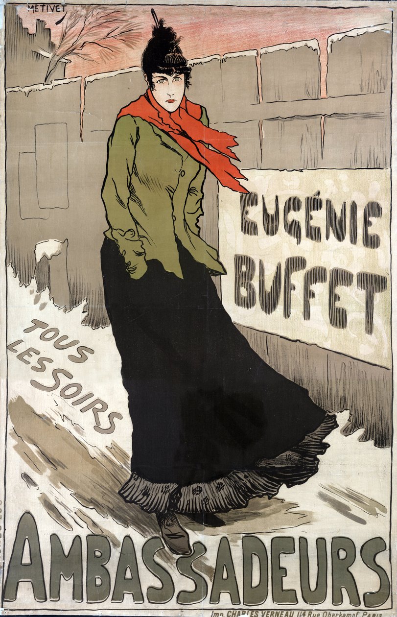 Eugenie Buffet (1866-1934), francouzská populární zpěvačka každou noc v Ambassadeur od Lucien Metivet