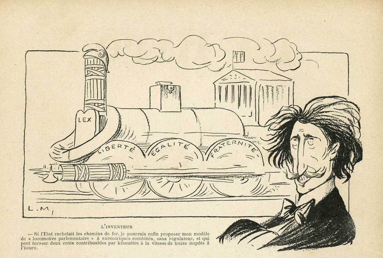 Ilustrace v Le Rire, 04/07/08 - Vynálezce (rytina) od Lucien Metivet