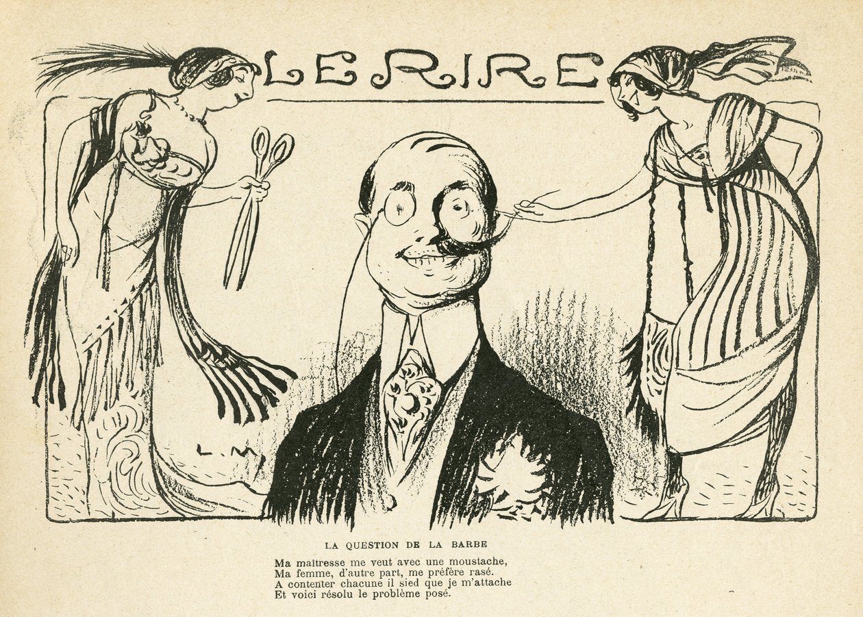 Ilustrace v Le Rire, 23/03/12 - otázka vousů (rytina) od Lucien Metivet