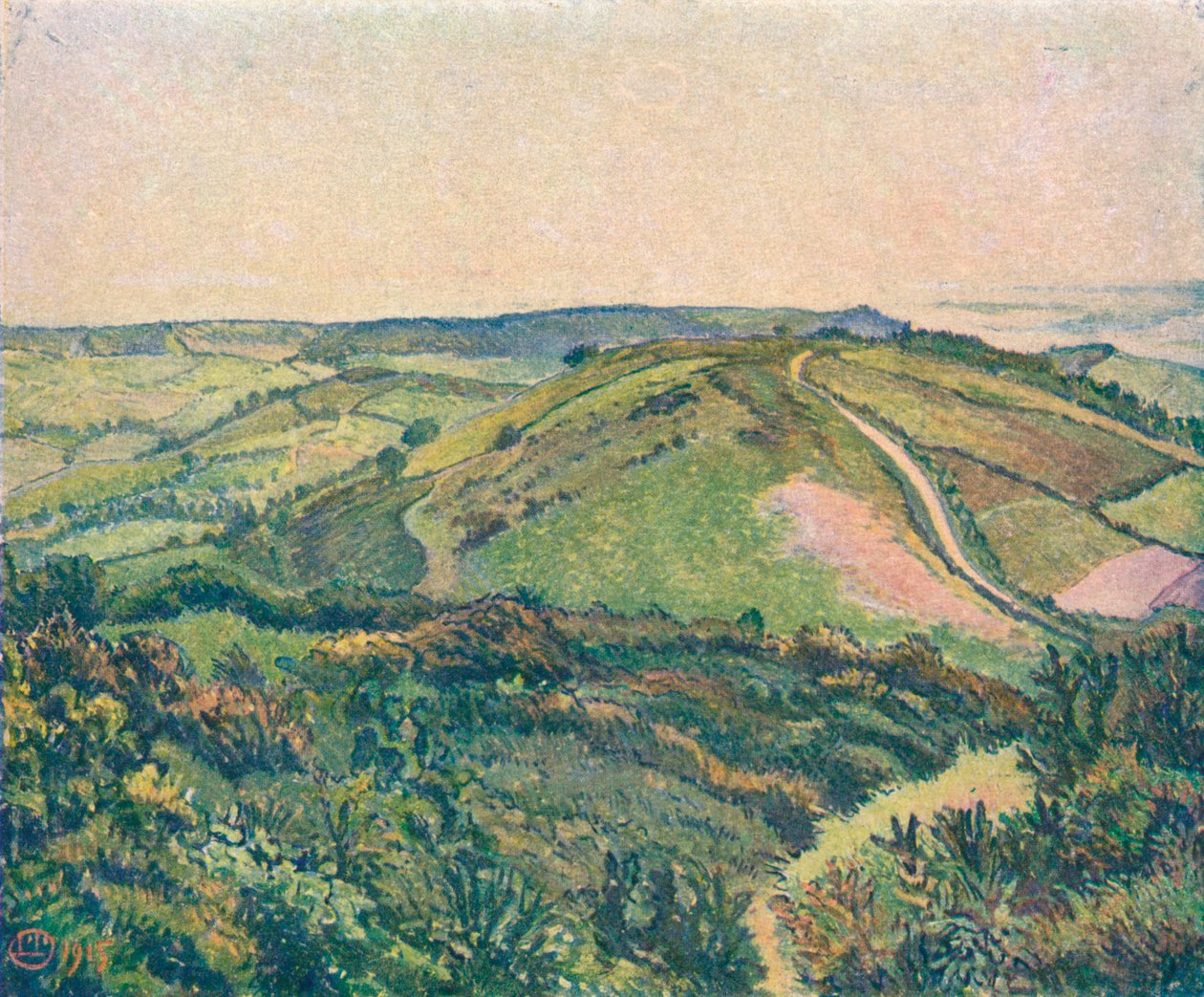 Pohled z kopce, Rybník, c1913 od Lucien Pissaro