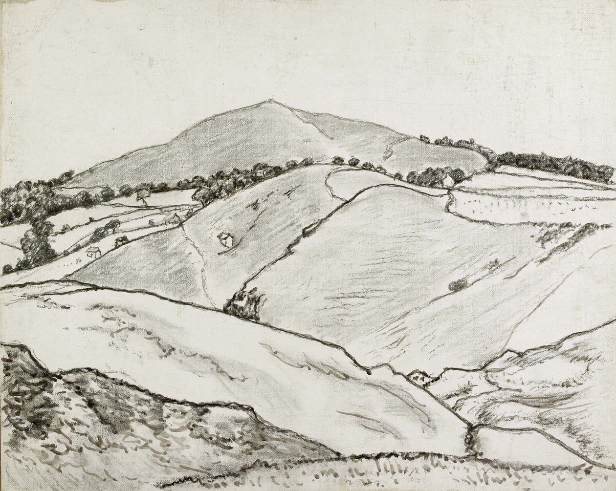 Cefn Bryn, 1933 (černá křída a olejová barva na plátně položeném na palubě) od Lucien Pissarro