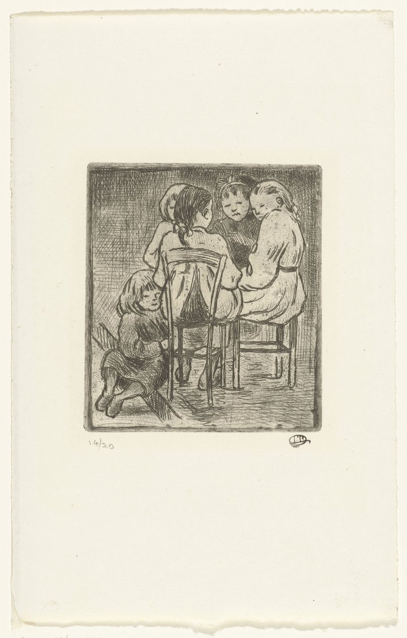 Skupina pěti sedících dívek od Lucien Pissarro