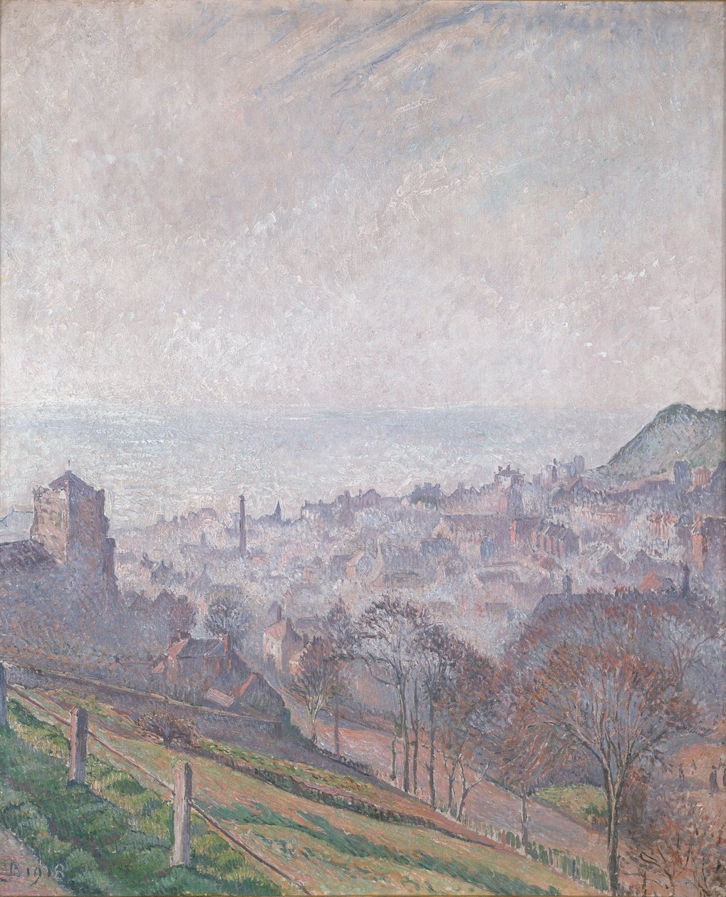 Hastings: Mlha, slunce a kouř, 1918 od Lucien Pissarro