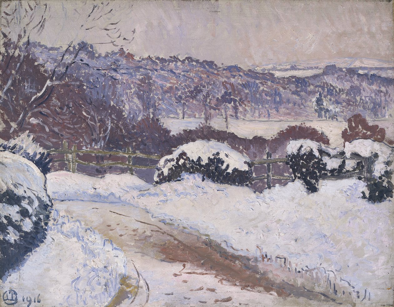 Dorking Road, Coldharbour, ve sněhu od Lucien Pissarro