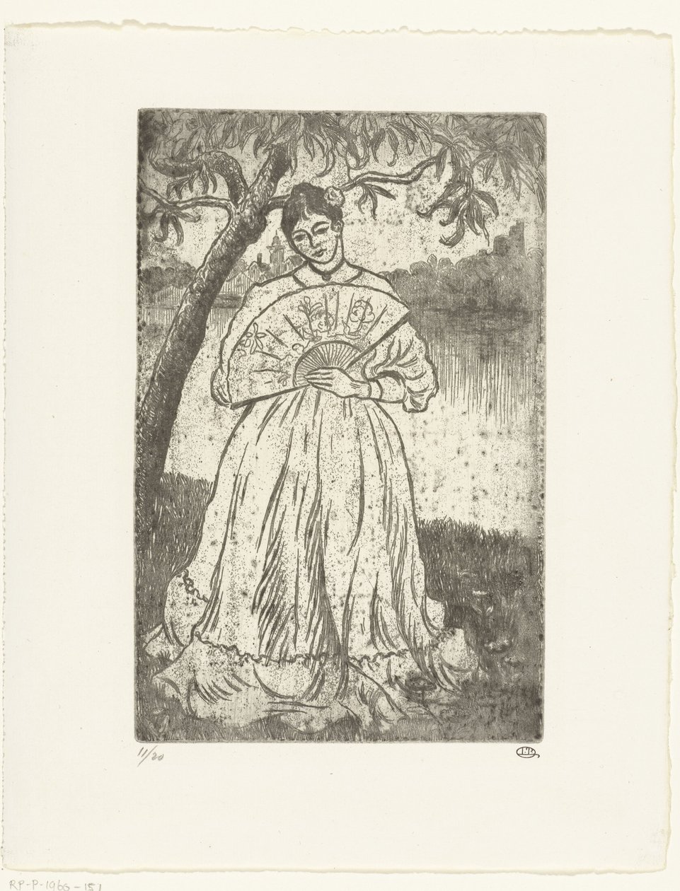 Žena s ventilátorem od Lucien Pissarro
