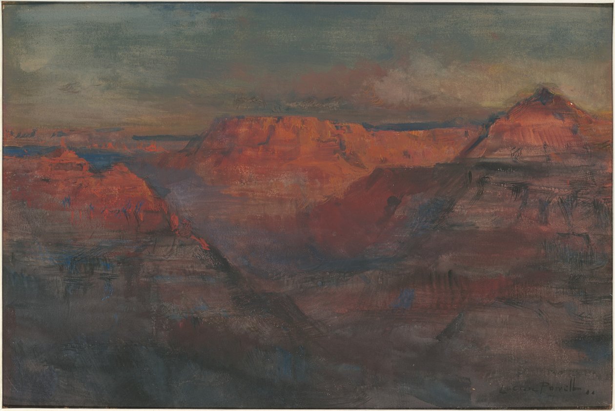 The Afterglow, Grand Canyon, Arizona, cca 1904 (s kvašem na kartonu) od Lucien Whiting Powell