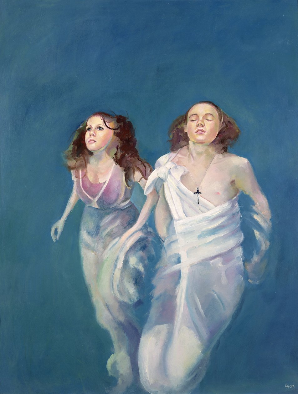 Vznášející se chlapec a dívka, 2004 (olej na plátně) od Lucinda Arundell