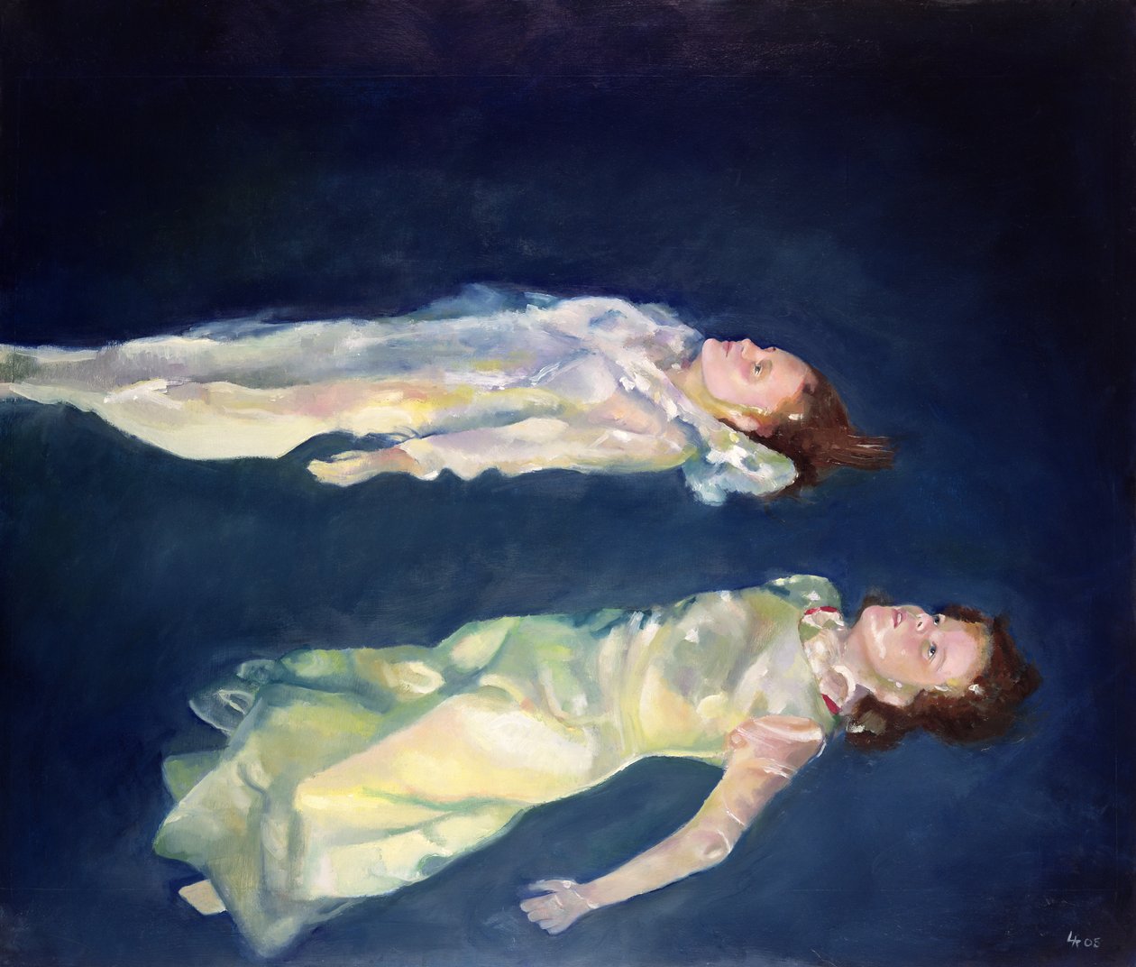 Dvě plovoucí dívky, 2004 (olej na desce) od Lucinda Arundell