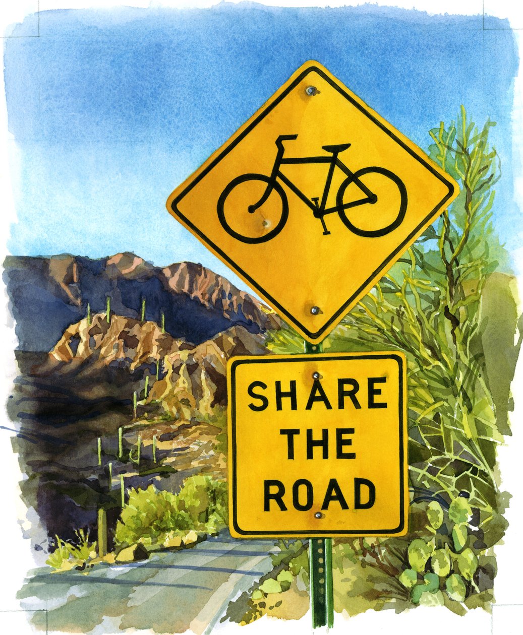 Share the Road, Gates Pass, 2004 (wc na papíře) od Lucy Masterman