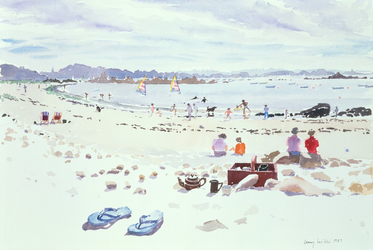 Cobo Bay, Guernsey, 1987 (wc na papíře) od Lucy Willis