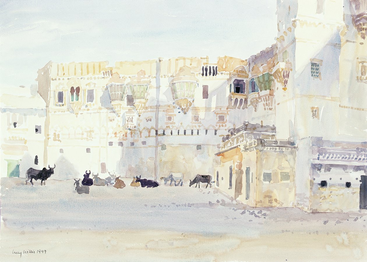 Večer v paláci, Bhuj, 1999 (wc na papíře) od Lucy Willis