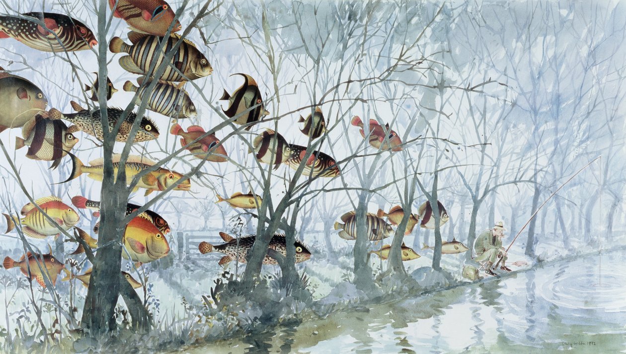 Muškaření, 1992 (wc, koláž, pero a inkoust na papíře) od Lucy Willis