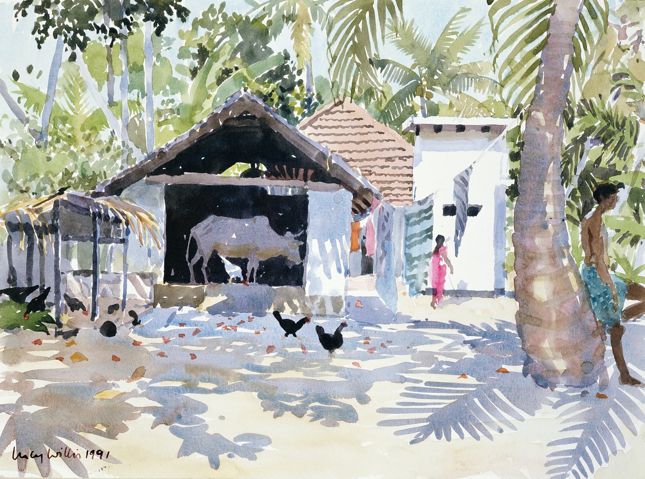 The Backwaters, Kerala, Indie, 1991 (wc na papíře) od Lucy Willis
