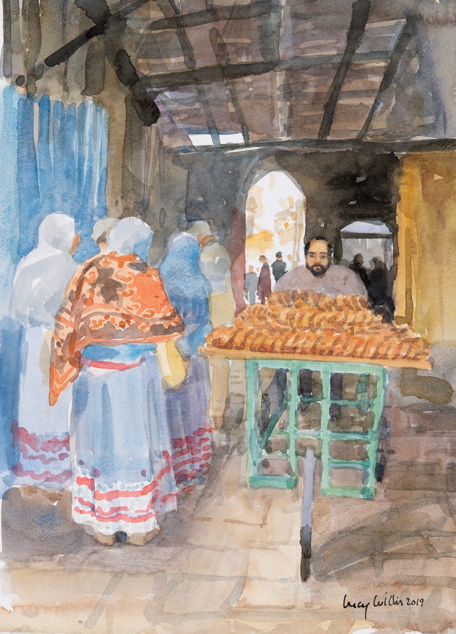 Bagel Seller ve Starém Městě, Jeruzalém, 2019 (bez papíru) od Lucy Willis