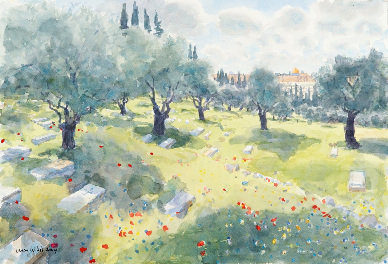 The Olive Grove (Chrámová hora z údolí Kidron, Jeruzalém), 2019 (bez papíru) od Lucy Willis