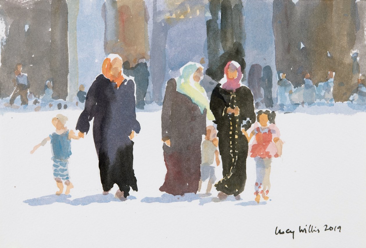Návštěva mešity, Damašek, Sýrie, 2019 (w/c na papíře) od Lucy Willis