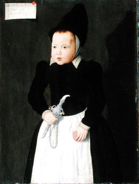 Portrét dítěte držícího Rinkelbel (olej na panelu) od Ludger Tom the Younger Ring