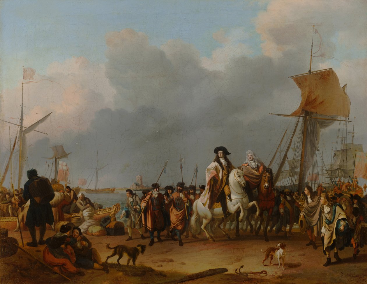 Příjezd Stadholdera-krále Willema III. (1650-1702) do Oranjepolderu 31. ledna 1691, 1692 od Ludolf Backhuysen