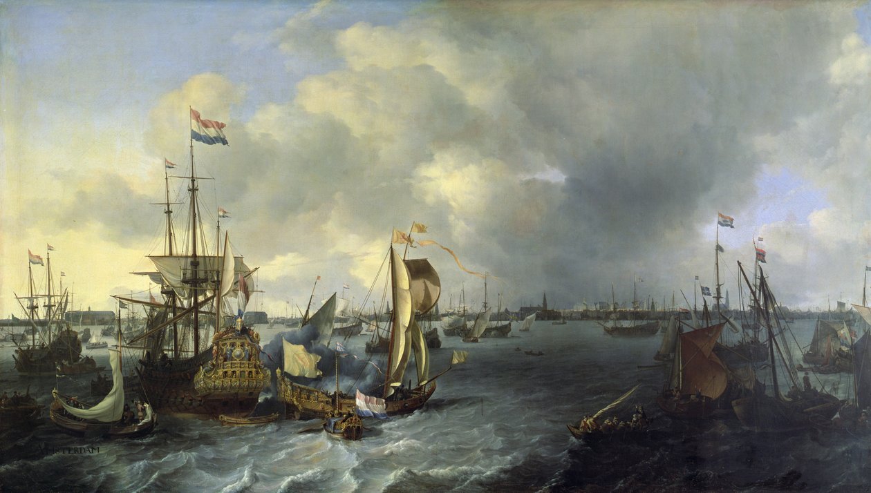 Amsterdamský přístav, pohled na Ij, 1666 od Ludolf Backhuysen