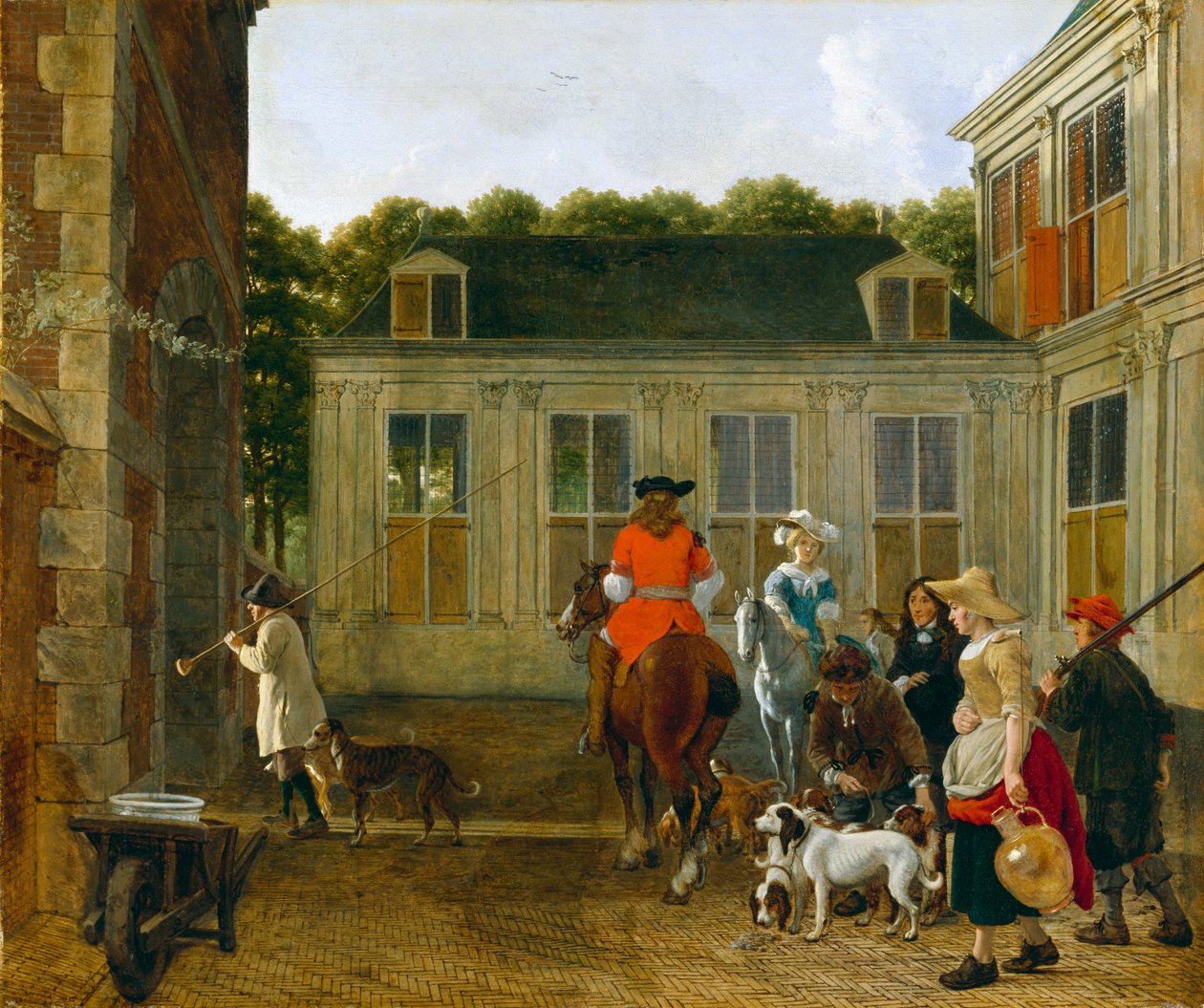 Lovecká párty na nádvoří venkovského domu, c.1665 od Ludolf de Jongh