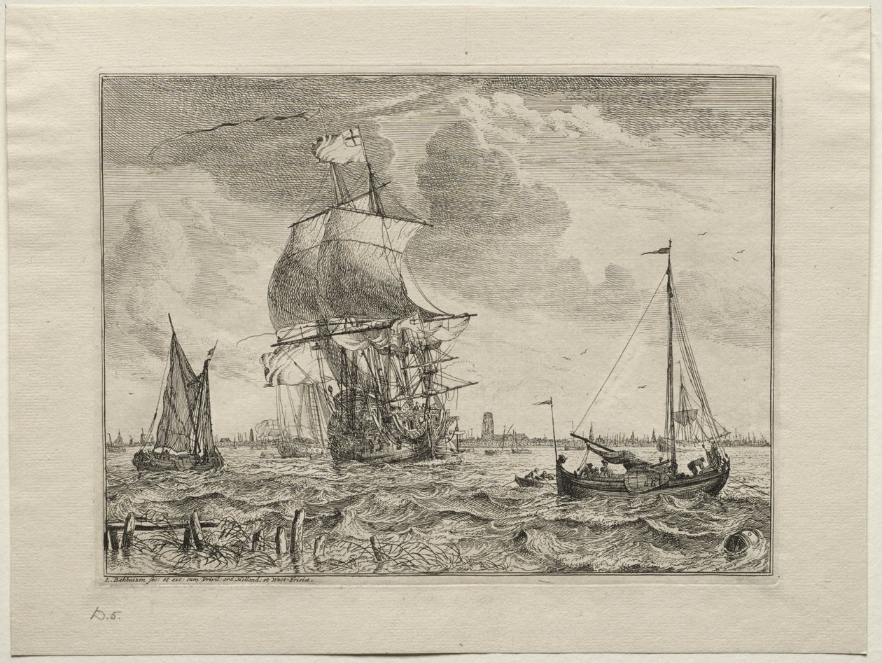 Námořní scéna s Amsterdamem v dálce, 1701. od Ludolf Backhuysen
