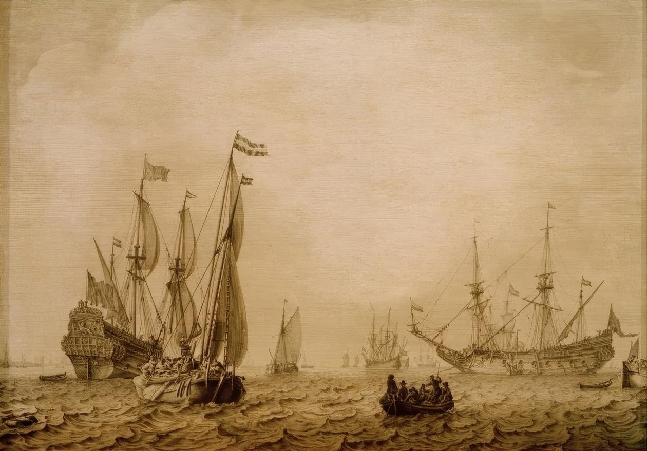 Lodě v místě silnice Vlissingen (?) od Ludolf Backhuysen