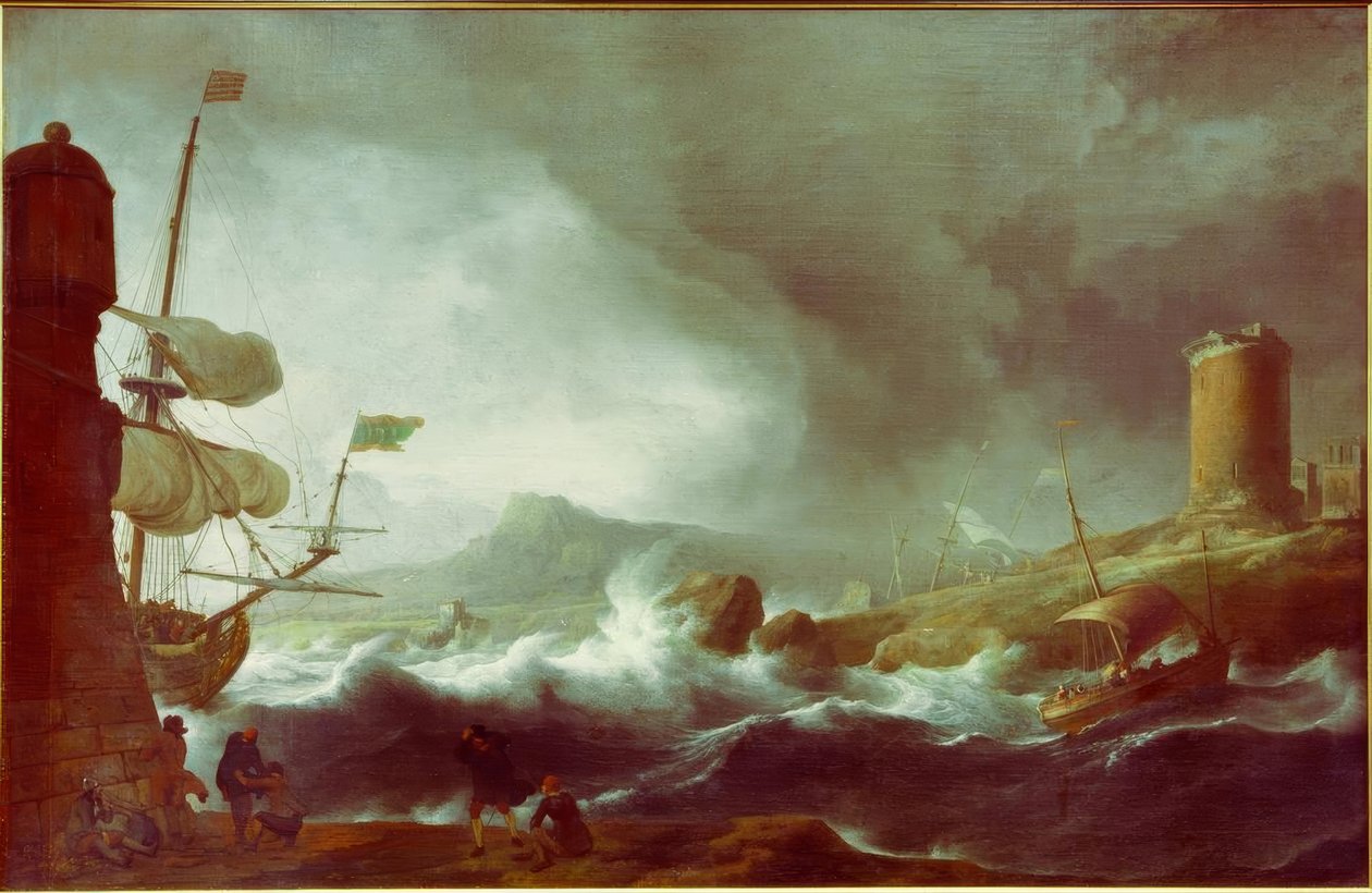 Bouřlivé moře na hornatém pobřeží od Ludolf Backhuysen