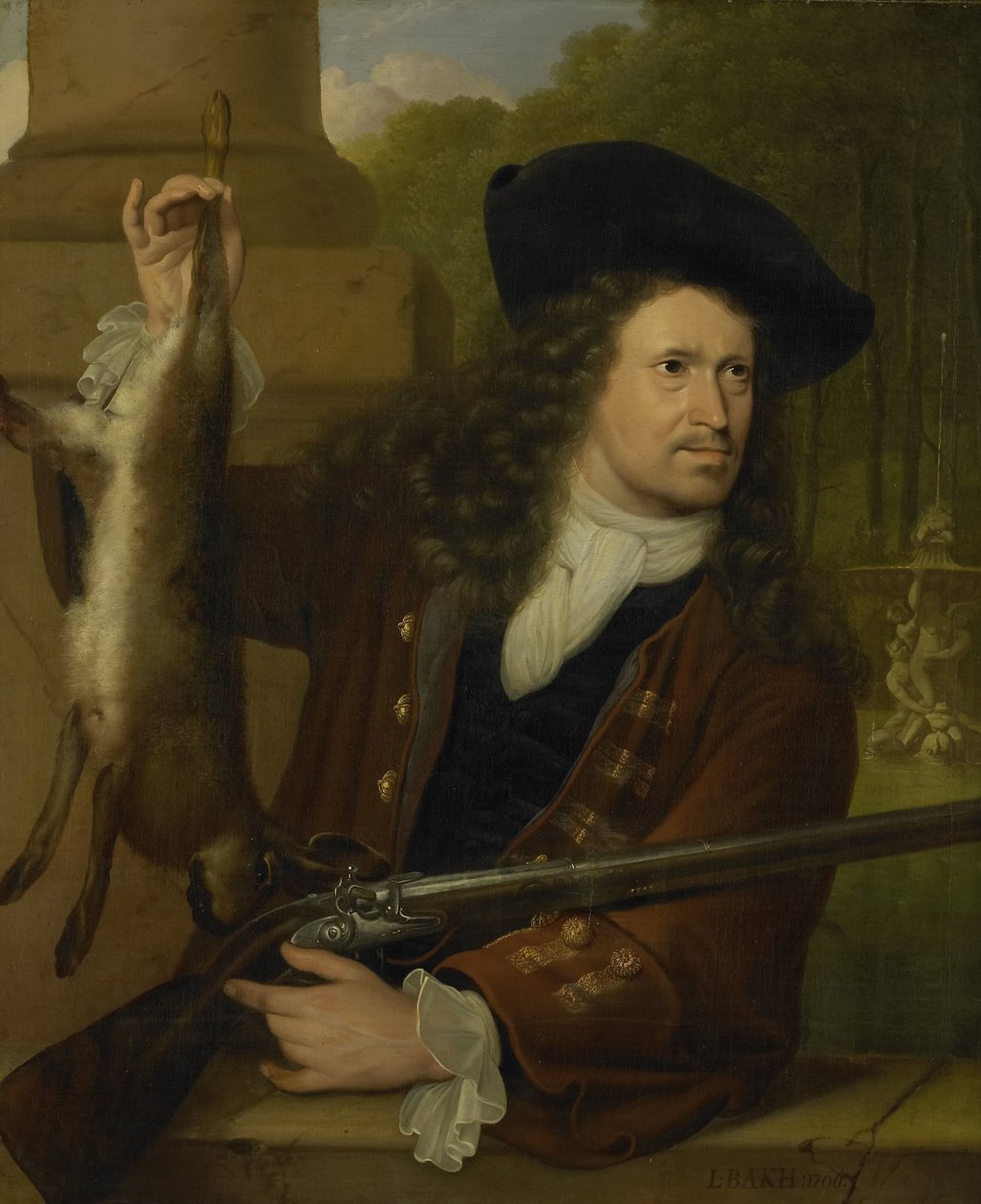 Jan de Hooghe (1650-1731). Sestřenice Anny de Hooghe, oblečená pro střelbu od Ludolf Bakhuysen